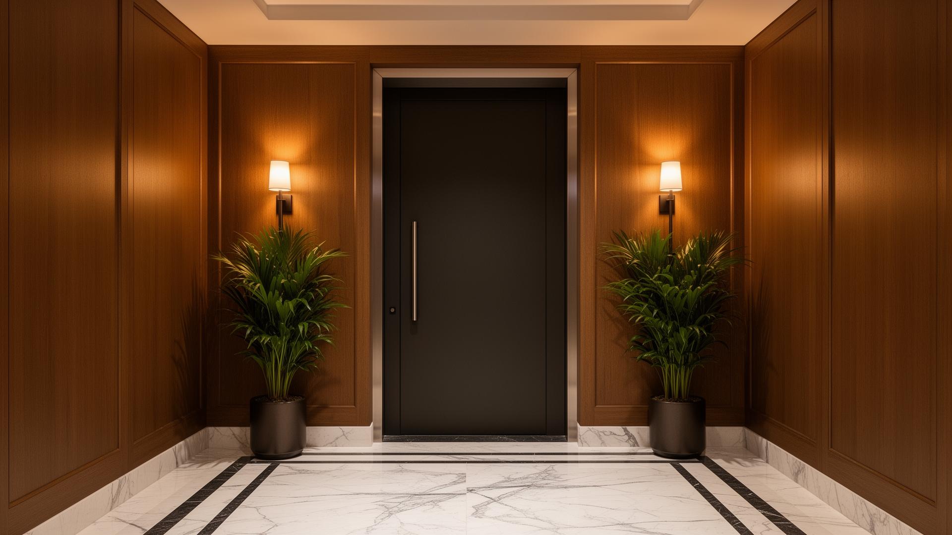Ingresso elegante di appartamento di lusso con illuminazione calda - Contatti FotoRomaImmobiliare
